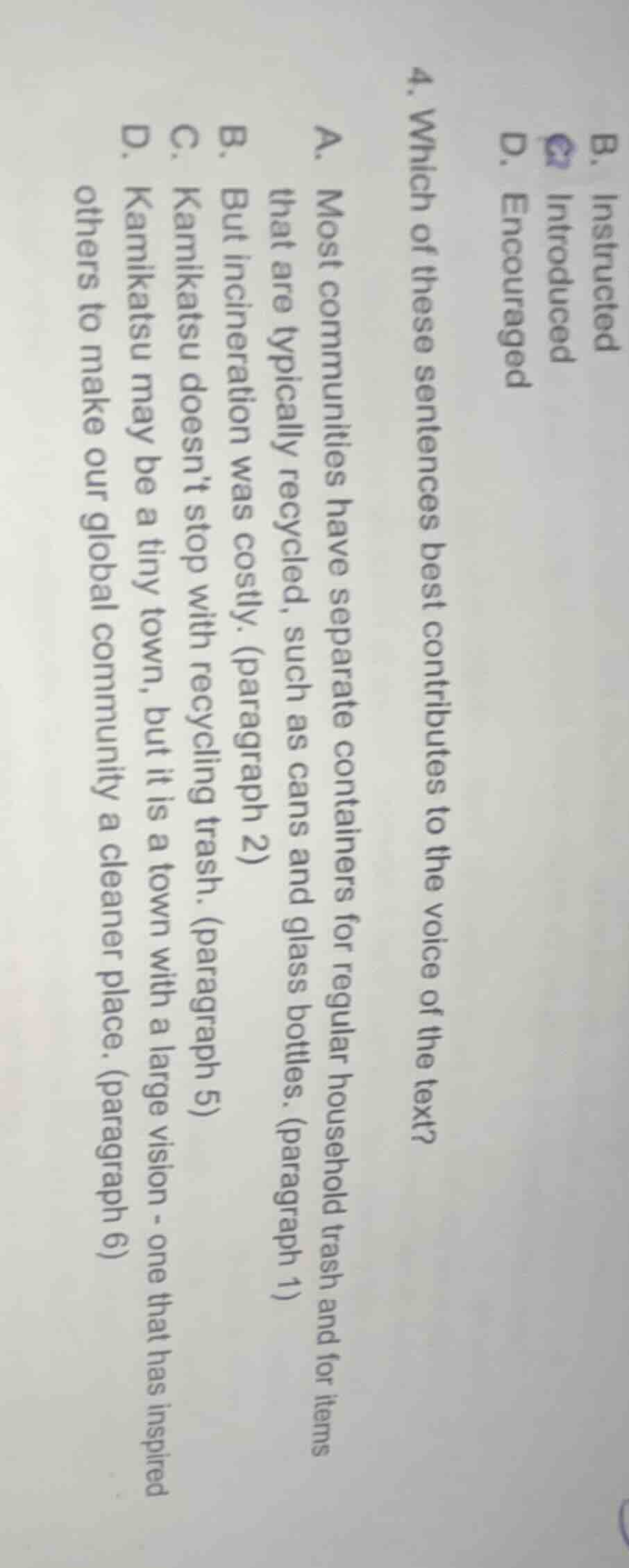 4. which of these sentences best contributes to the voice of the text? …