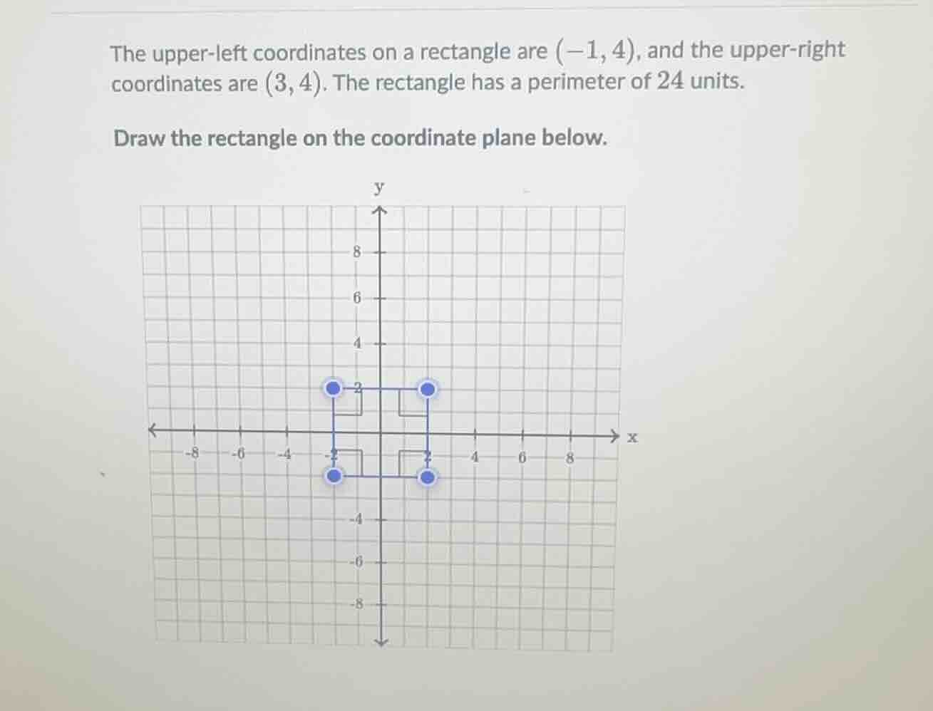 the upper-left coordinates on a rectangle are $(-1, 4)$, and the upper-…