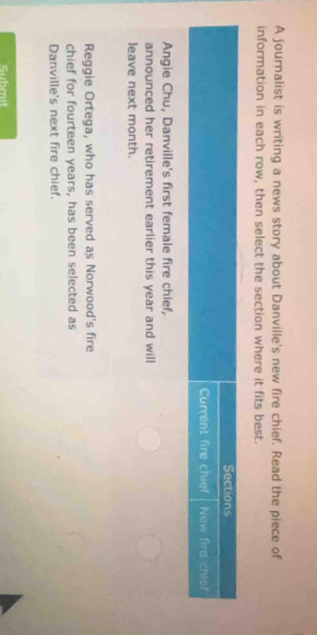 a journalist is writing a news story about danville’s new fire chief. r…