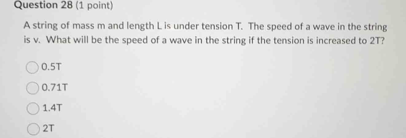 question 28 (1 point) a string of mass m and length l is under tension …