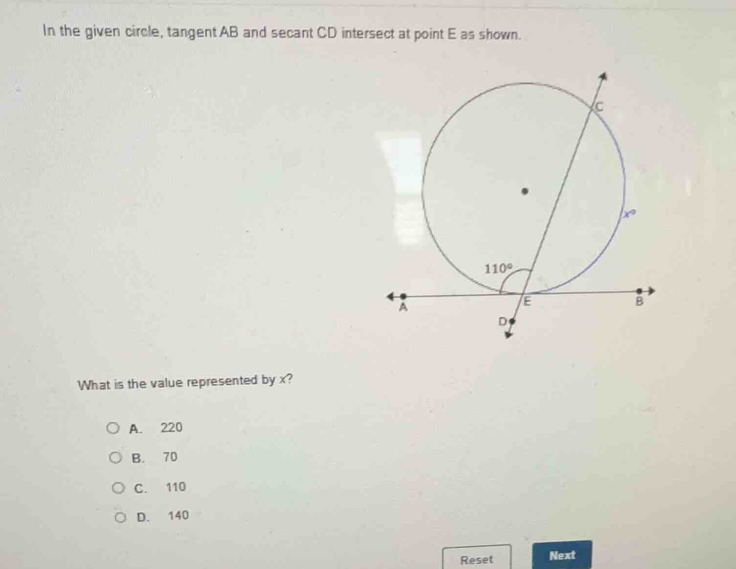 in the given circle, tangent ab and secant cd intersect at point e as s…