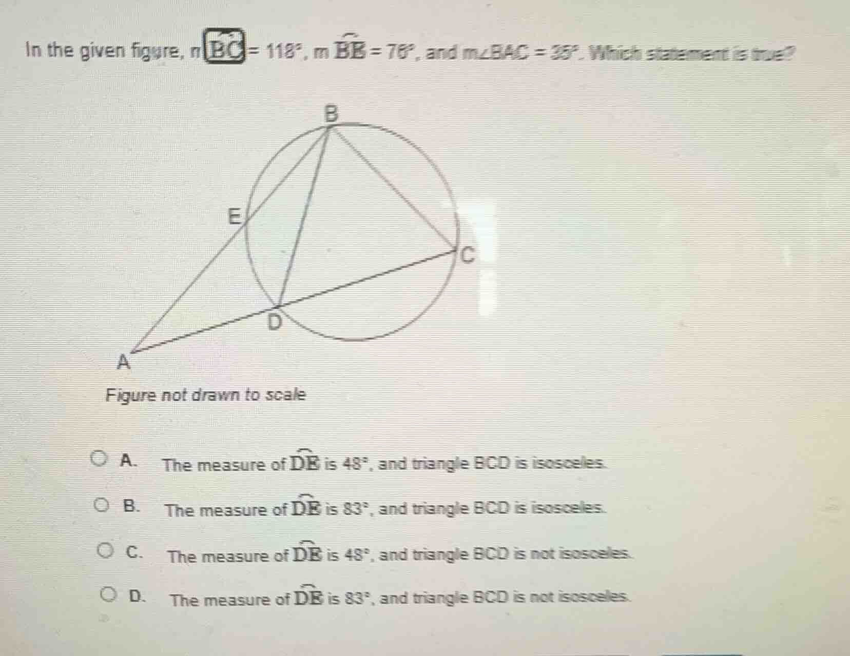 in the given figure, ( moverarc{bc} = 118^circ ), ( moverarc{eb} = 76^c…