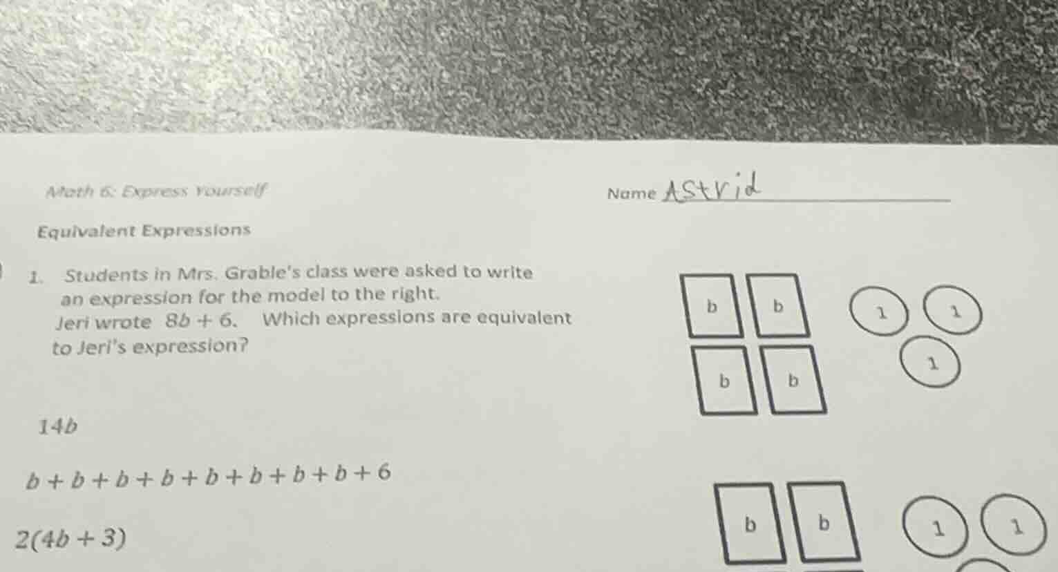 math 6: express yourself name astrid equivalent expressions 1. students…