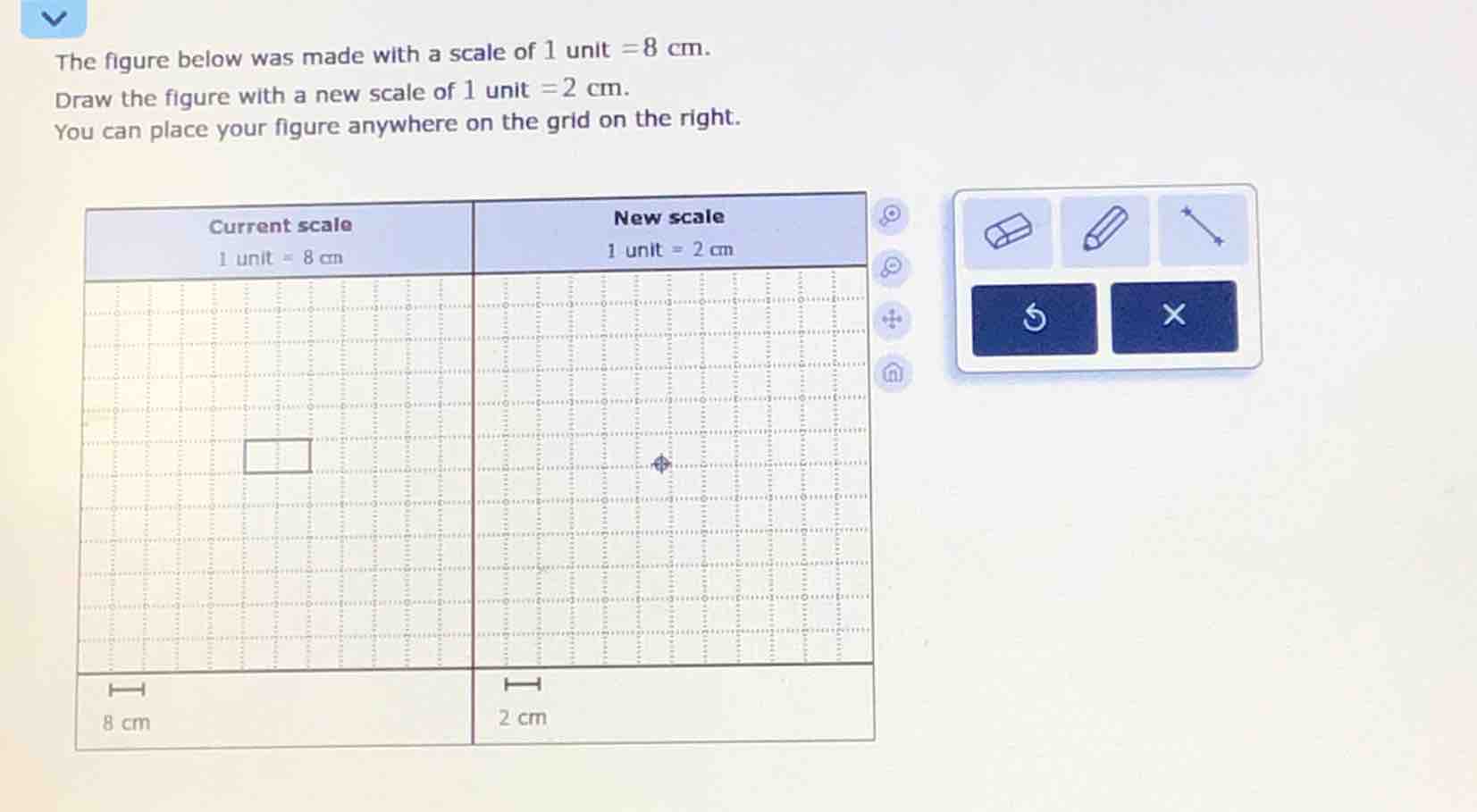 the figure below was made with a scale of 1 unit = 8 cm. draw the figur…