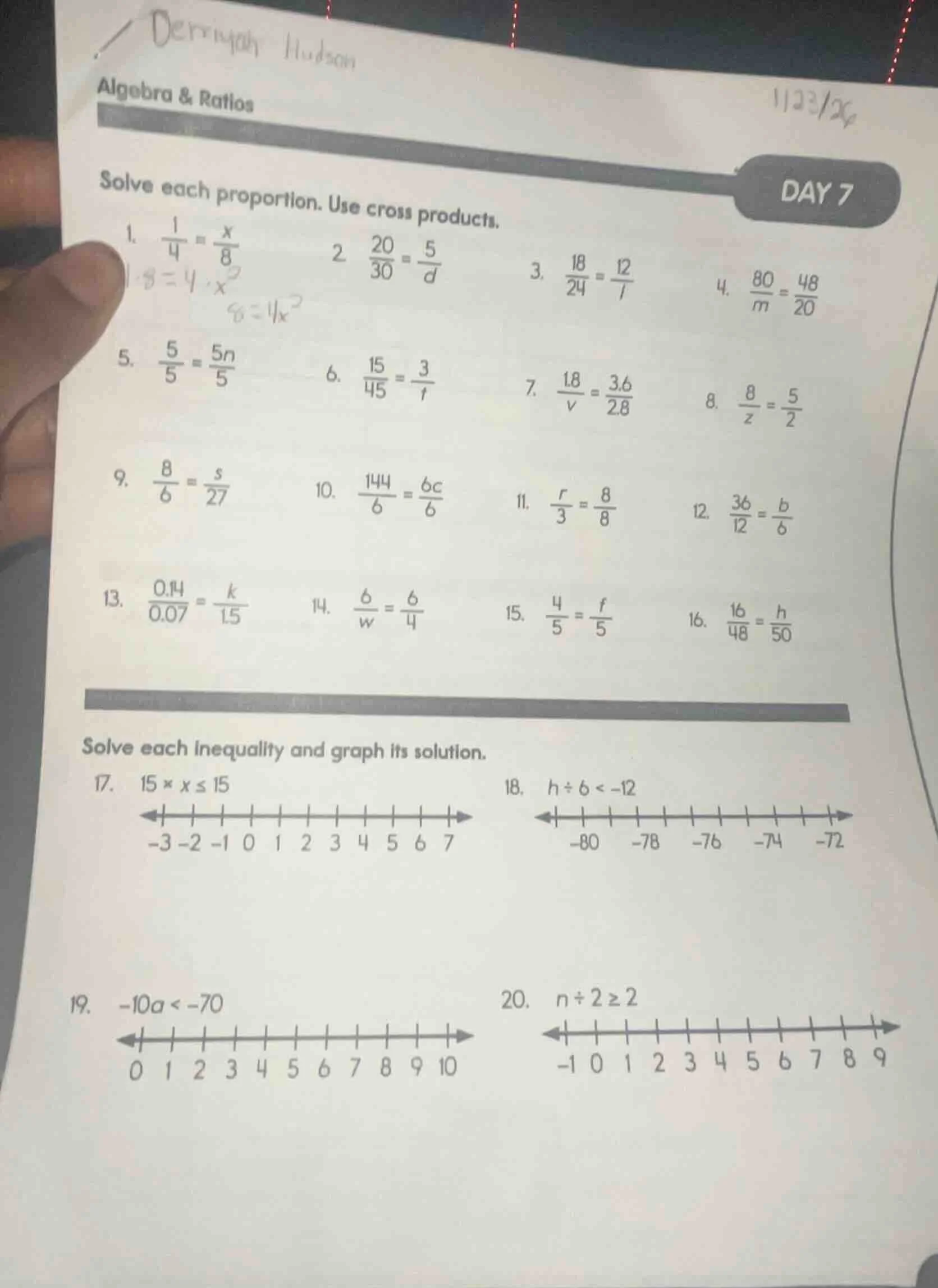 algebra & ratios 11/23/24 solve each proportion. use cross products. da…