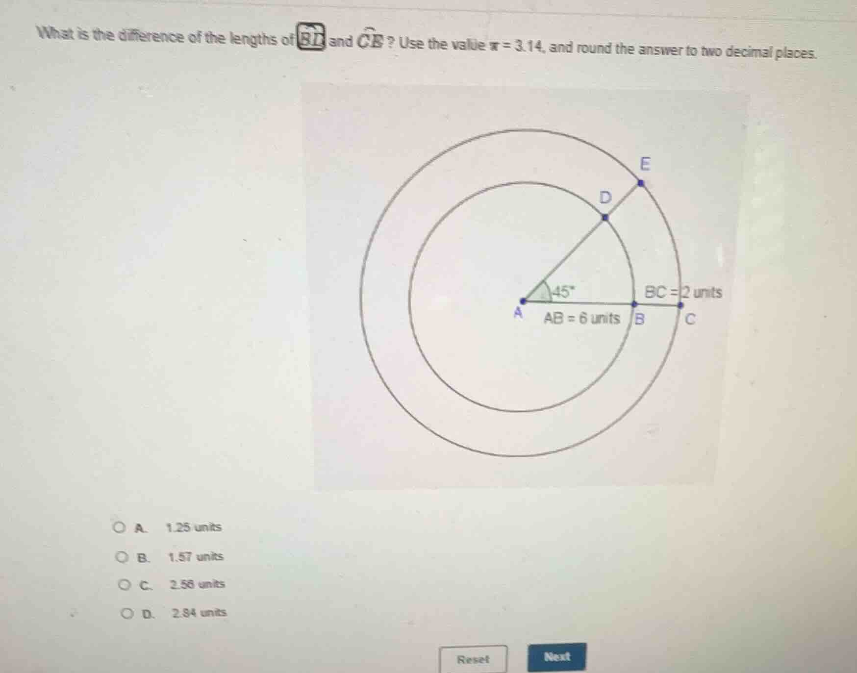 what is the difference of the lengths of \\(\\overarc{bd}\\) and \\(\\o…