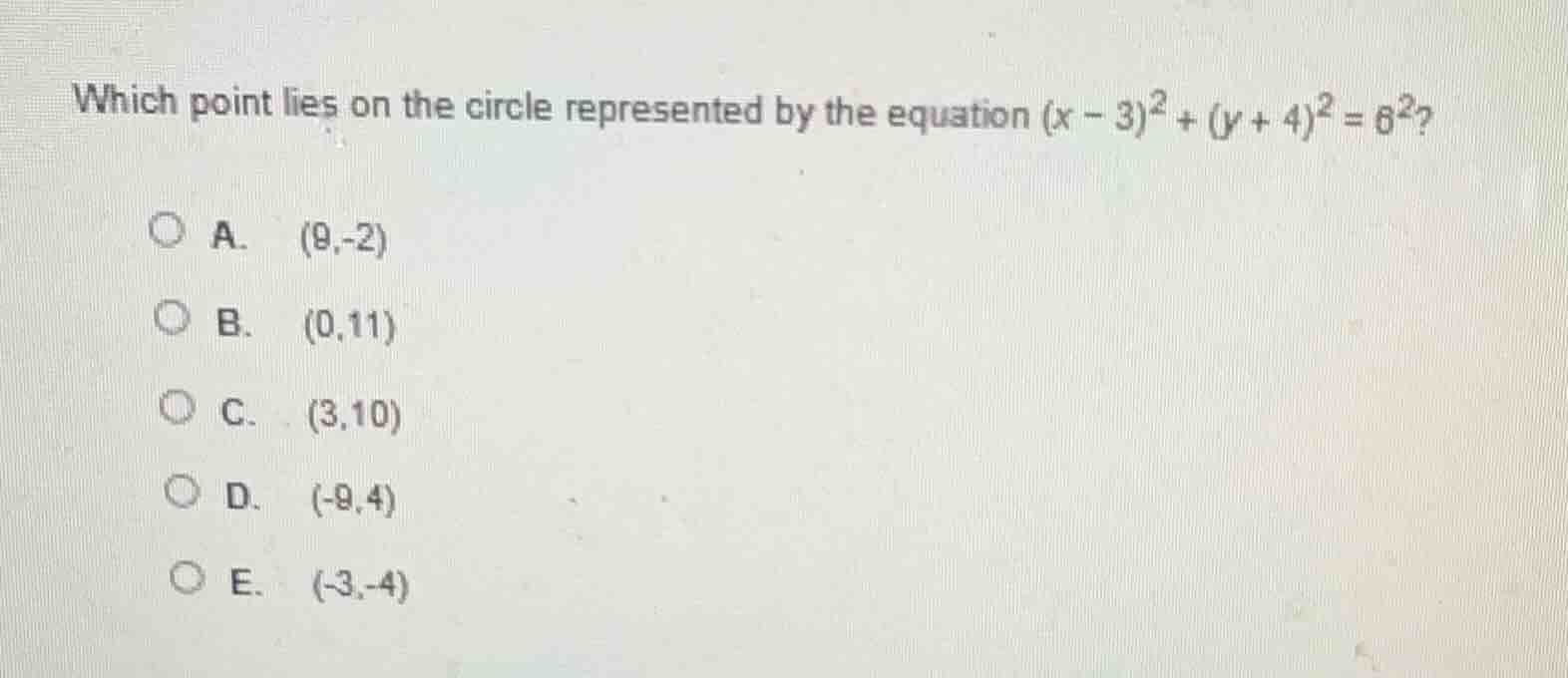 which point lies on the circle represented by the equation ((x - 3)^2 +…