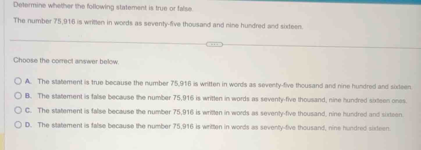 determine whether the following statement is true or false. the number …