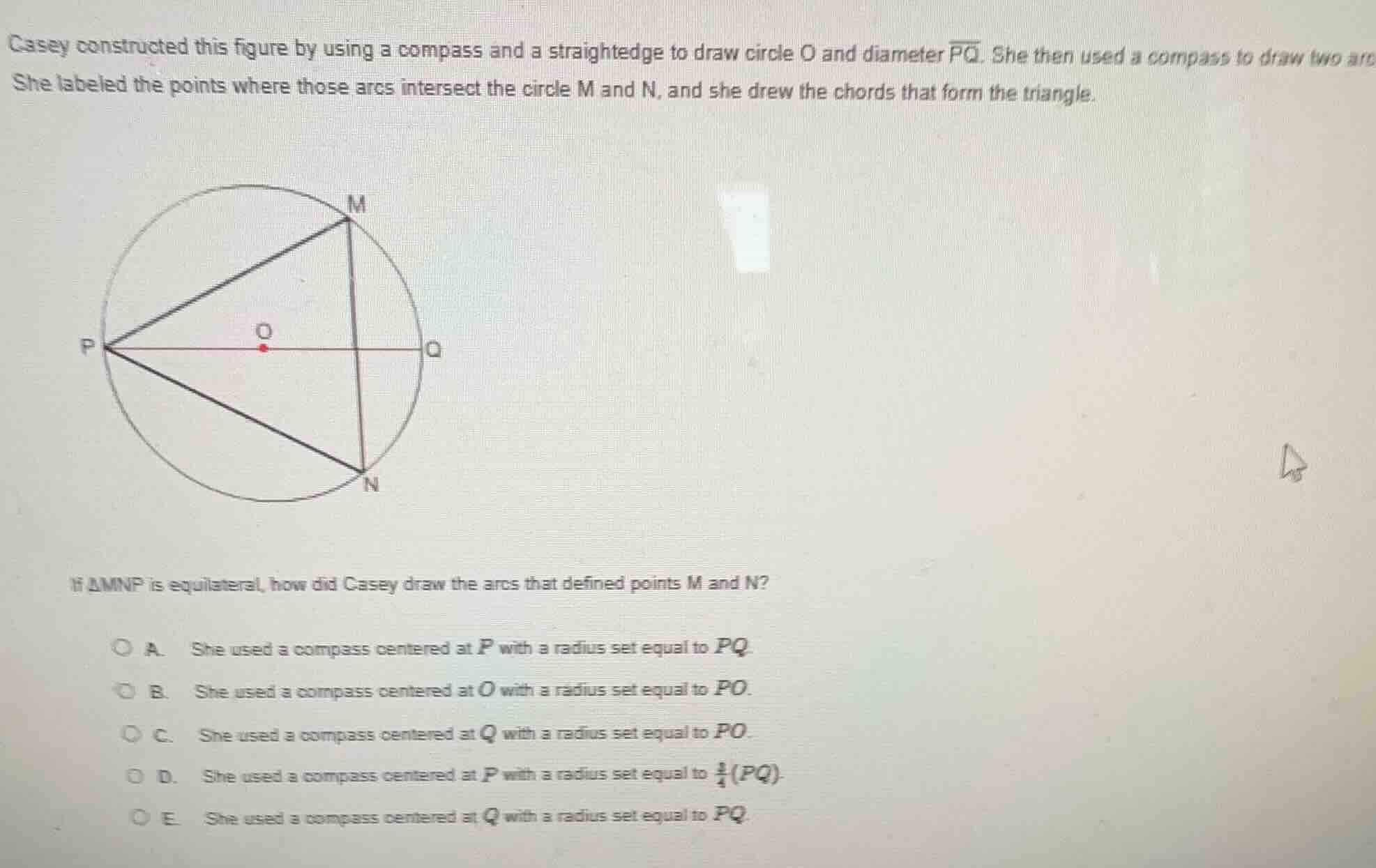 casey constructed this figure by using a compass and a straightedge to …