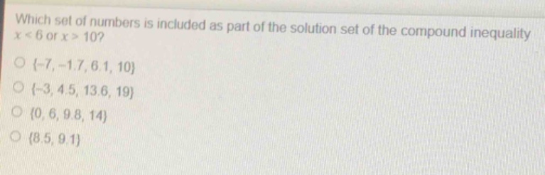 which set of numbers is included as part of the solution set of the com…