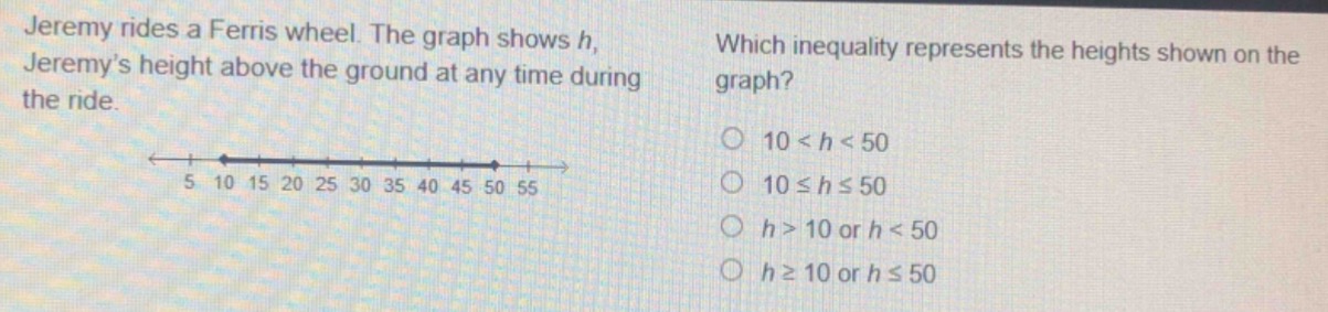 jeremy rides a ferris wheel. the graph shows h, jeremy’s height above t…