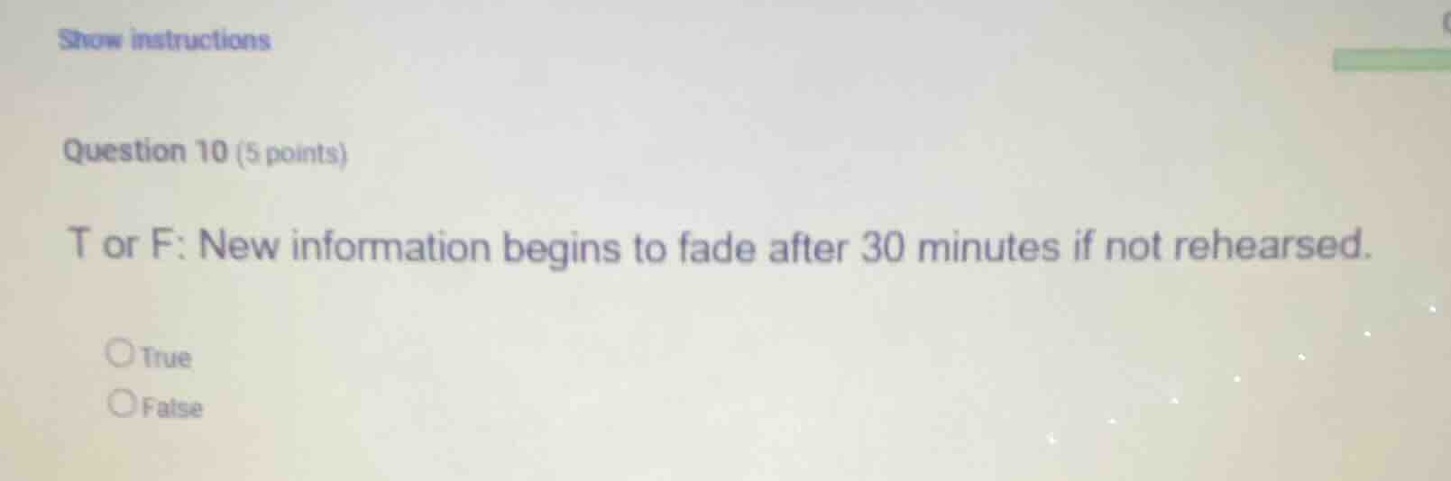 show instructions question 10 (5 points) t or f: new information begins…