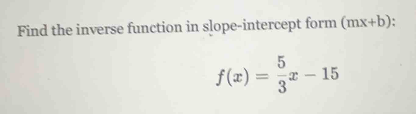 find the inverse function in slope - intercept form (mx + b): $f(x)=\fr…