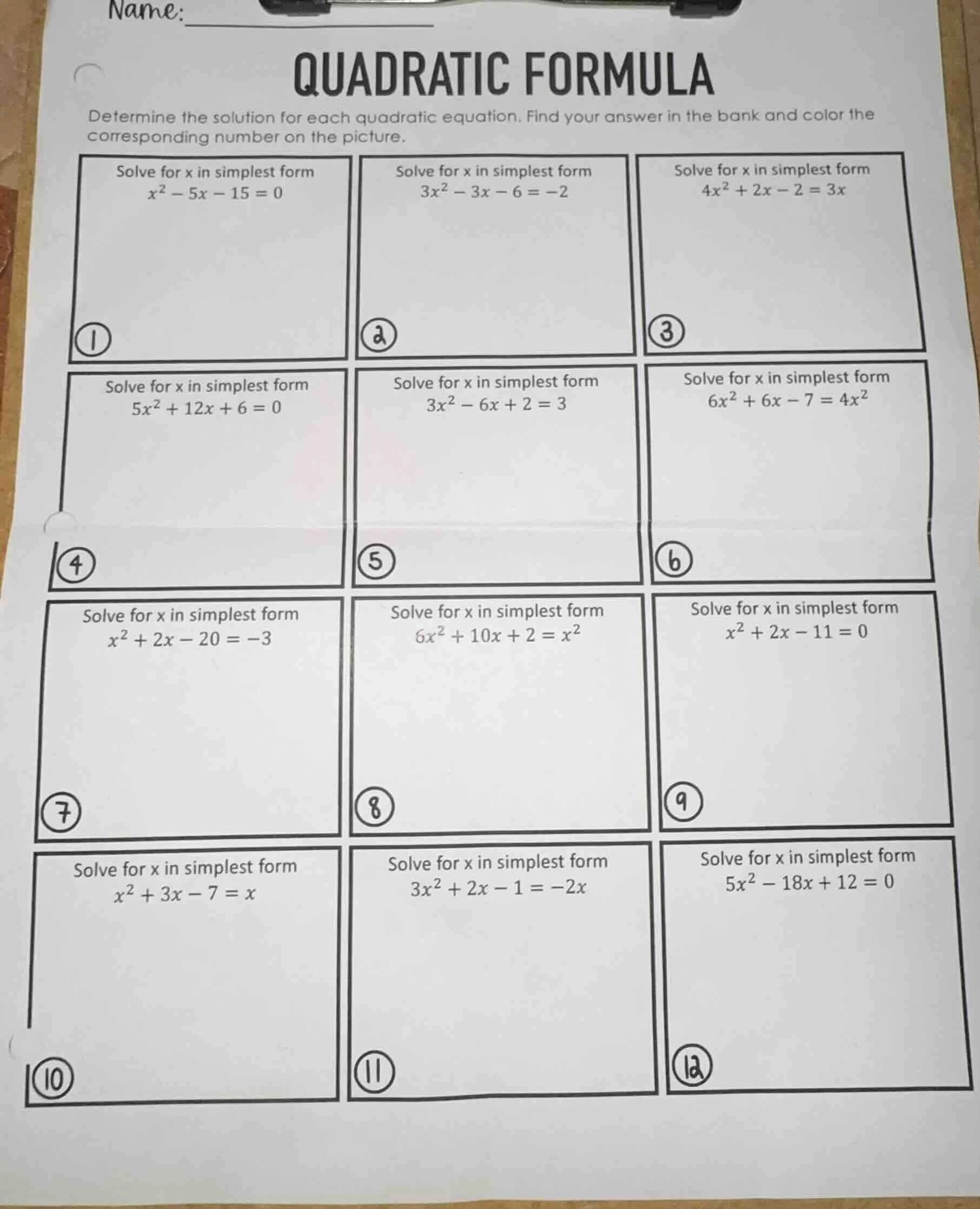 name: quadratic formula determine the solution for each quadratic equat…