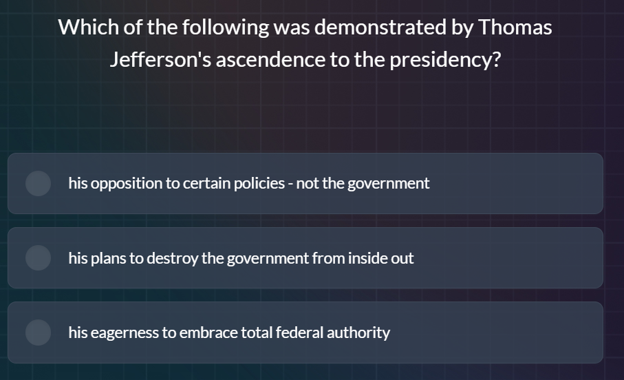 which of the following was demonstrated by thomas jeffersons ascendance…