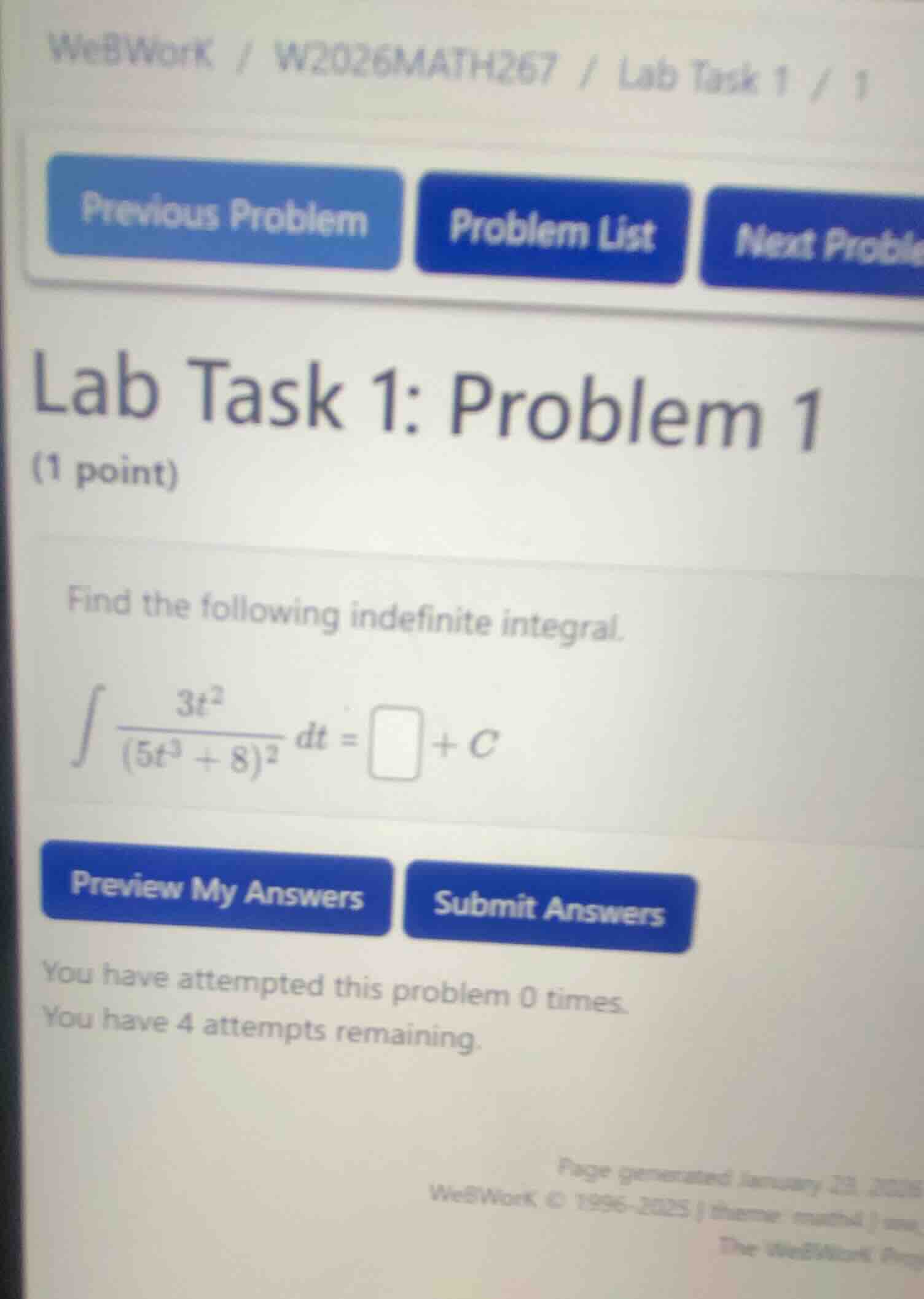 find the following indefinite integral. \\(\\int \\frac{3t^2}{(5t^3 + 8…