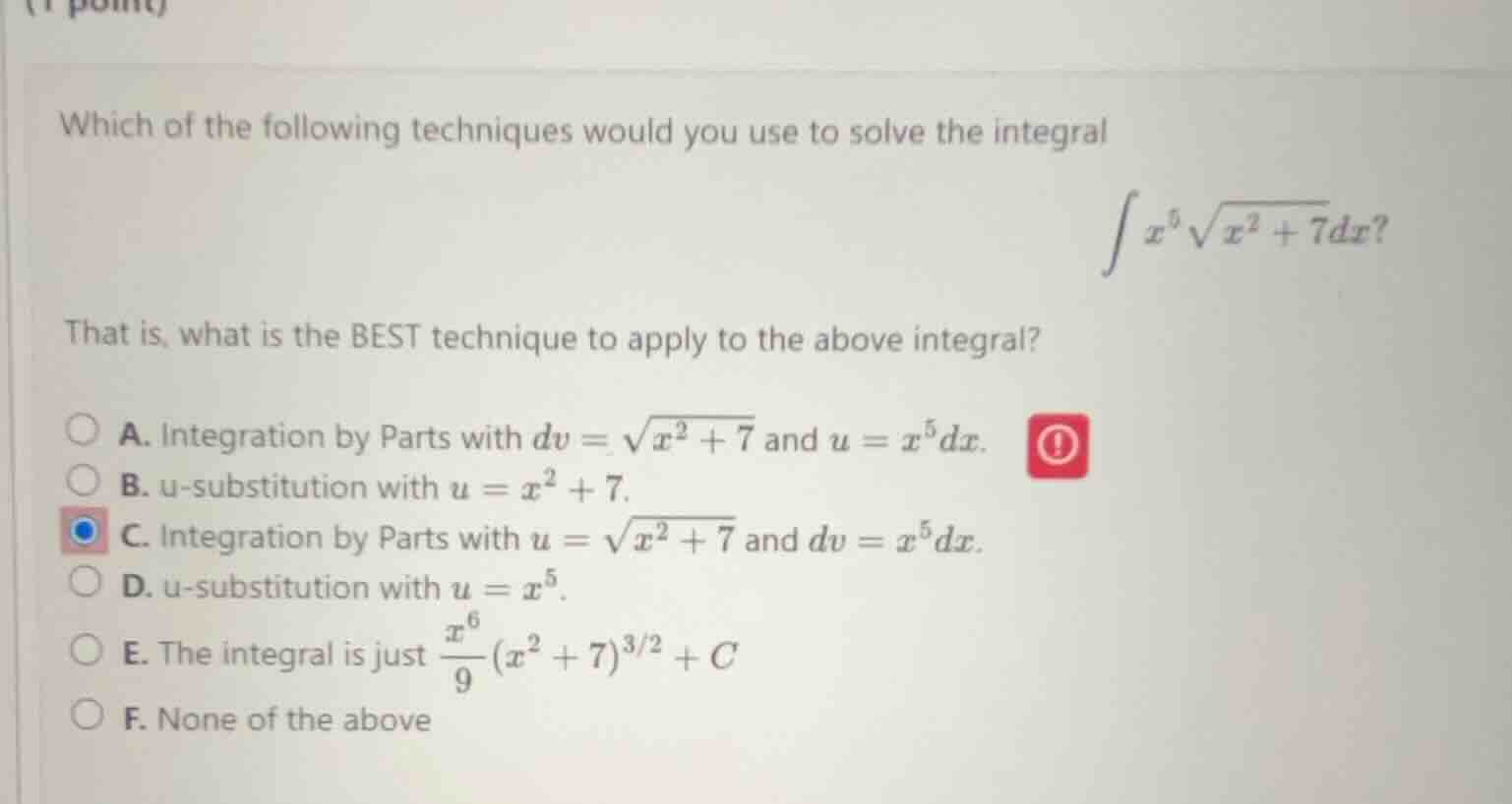 which of the following techniques would you use to solve the integral \…