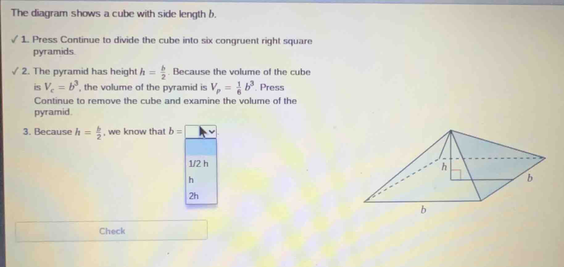 the diagram shows a cube with side length ( b ). 1. press continue to d…