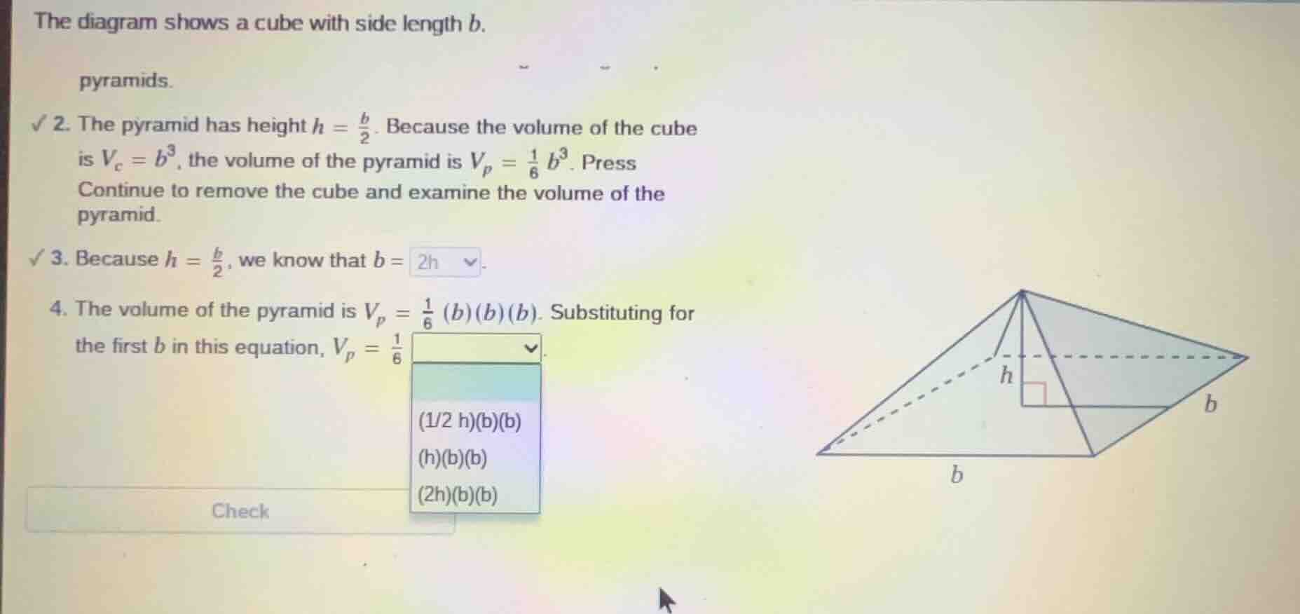 the diagram shows a cube with side length b. pyramids. 2. the pyramid h…