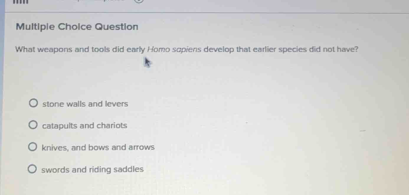 multiple choice question what weapons and tools did early homo sapiens …