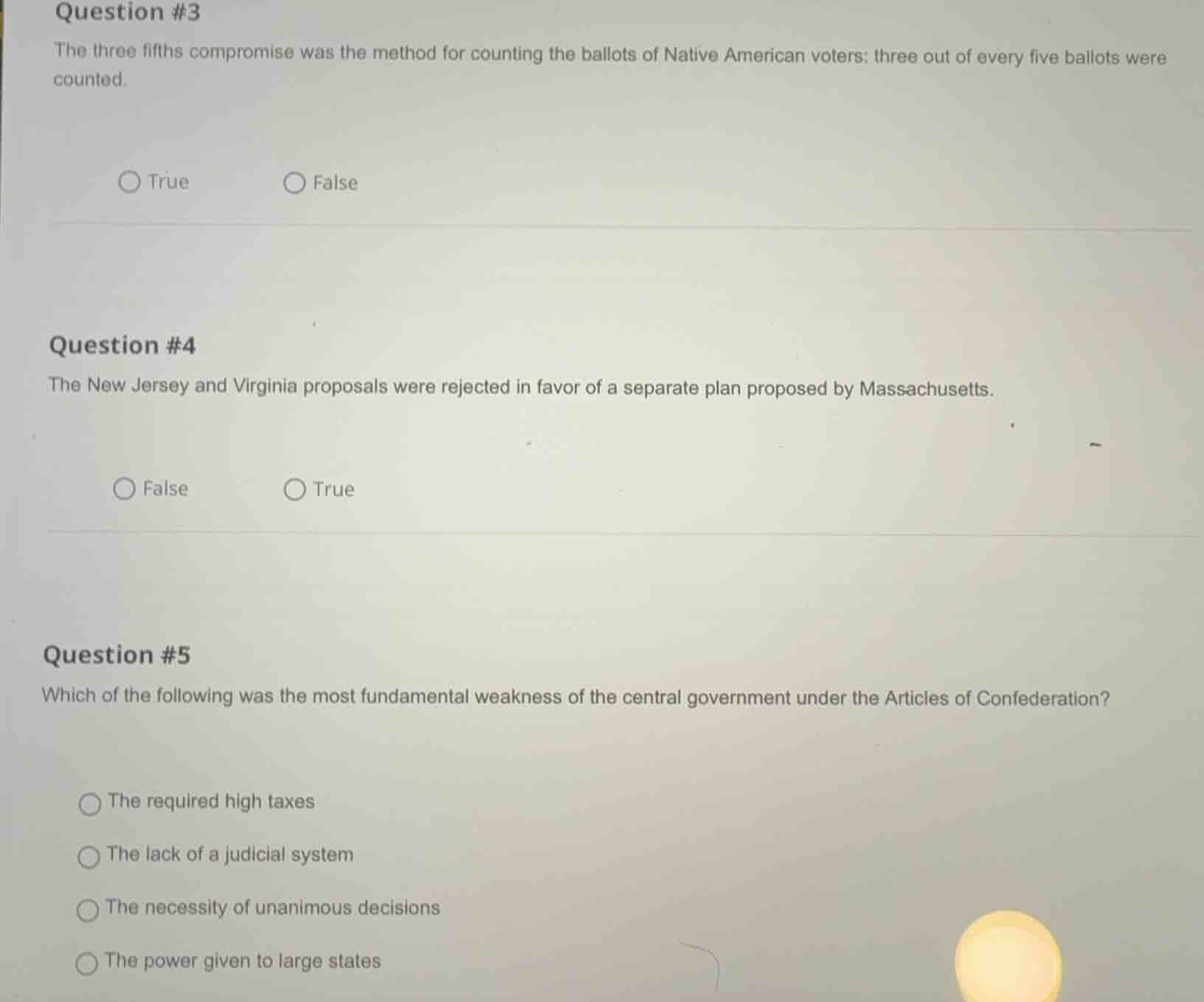 question #3 the three fifths compromise was the method for counting the…