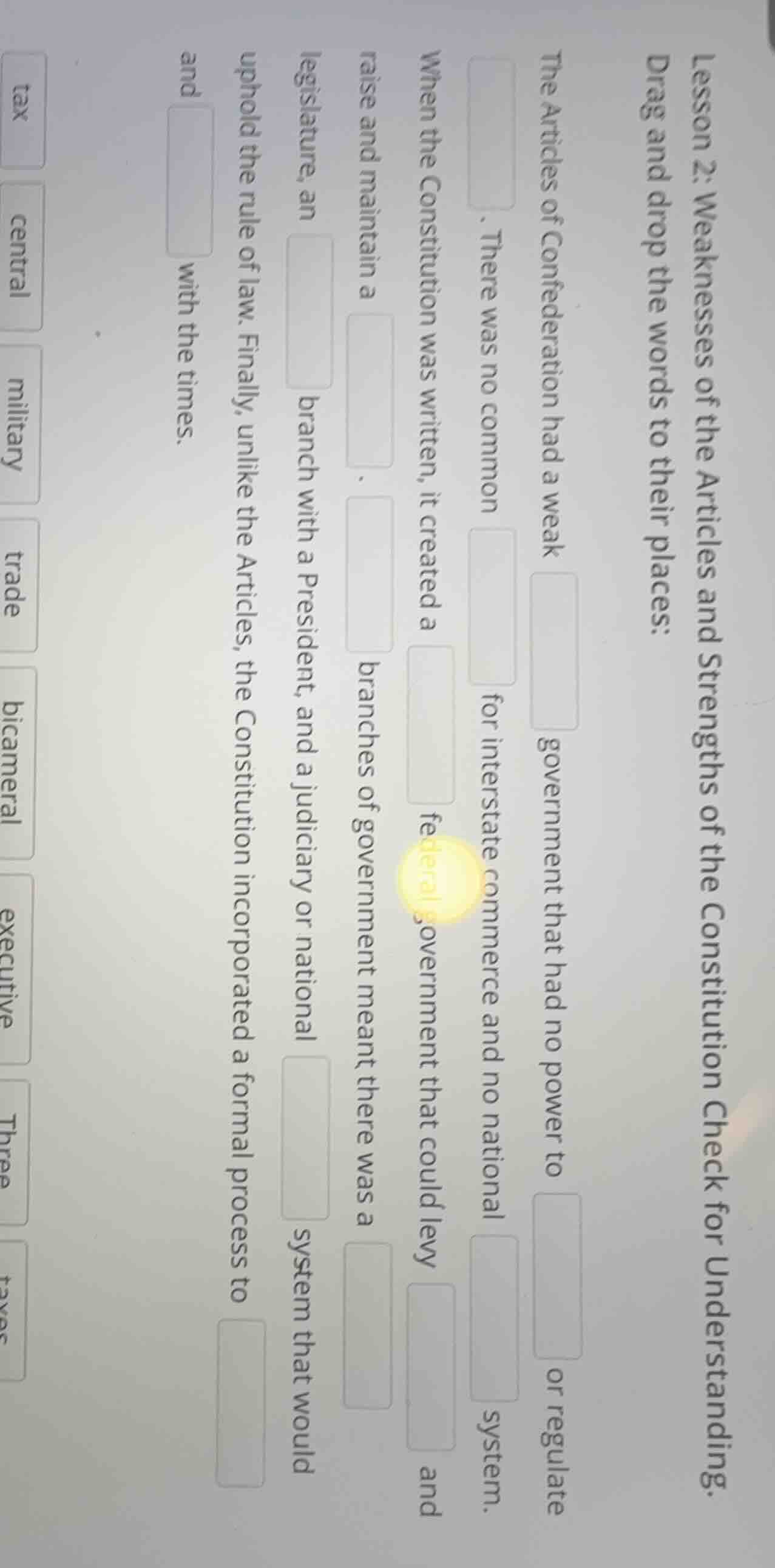 lesson 2: weaknesses of the articles and strengths of the constitution …