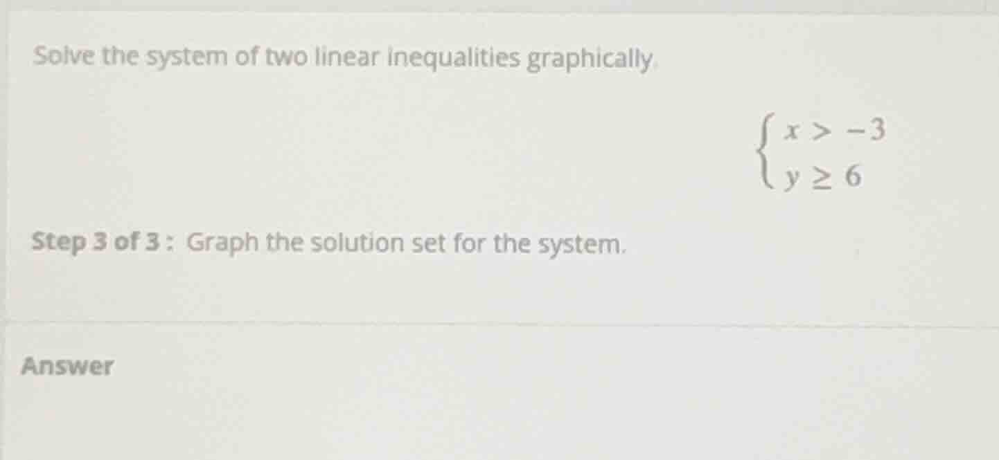 solve the system of two linear inequalities graphically.\\begin{cases}x…