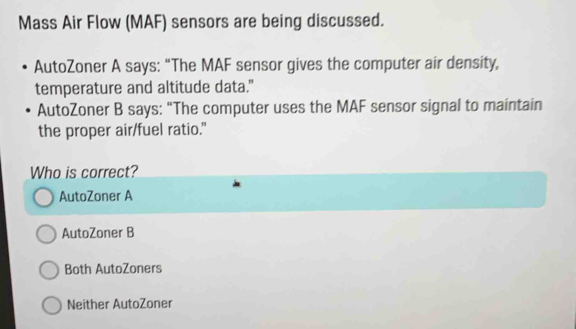mass air flow (maf) sensors are being discussed. - autozoner a says: \t…