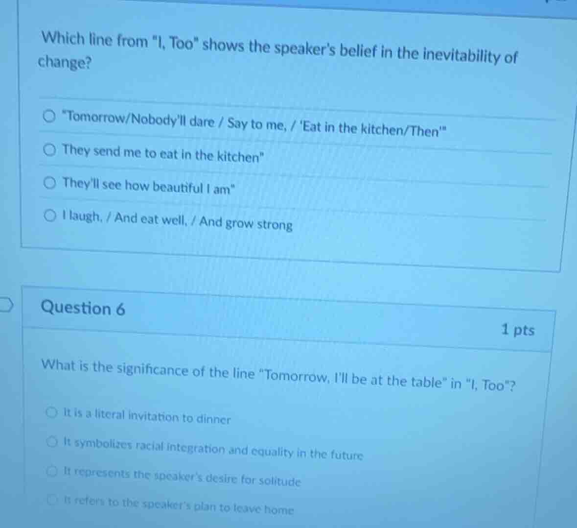 which line from \i, too\ shows the speakers belief in the inevitability…