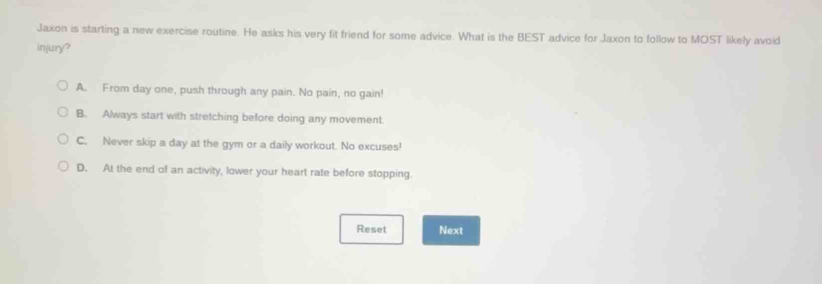 jaxon is starting a new exercise routine. he asks his very fit friend f…