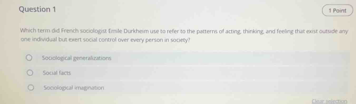 question 1 1 point which term did french sociologist emile durkheim use…