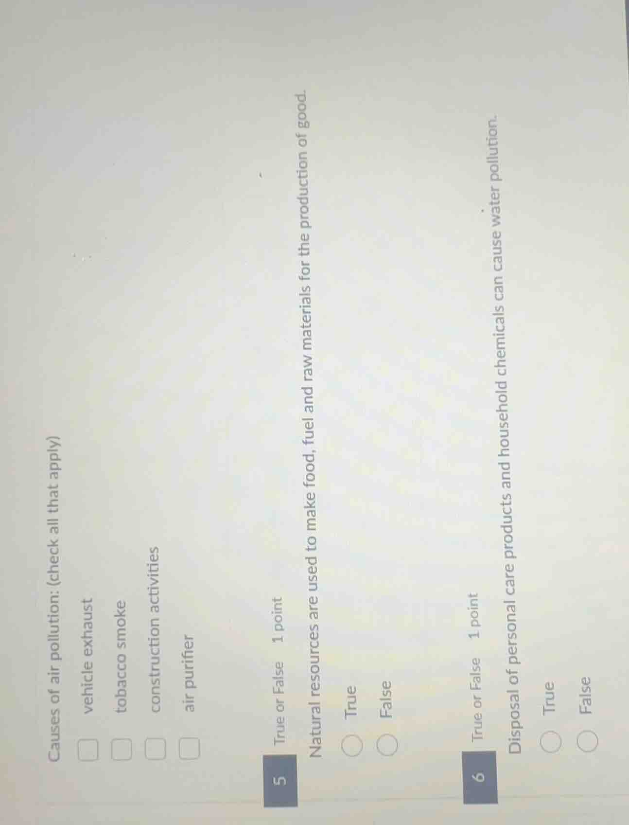 causes of air pollution: (check all that apply) □ vehicle exhaust □ tob…