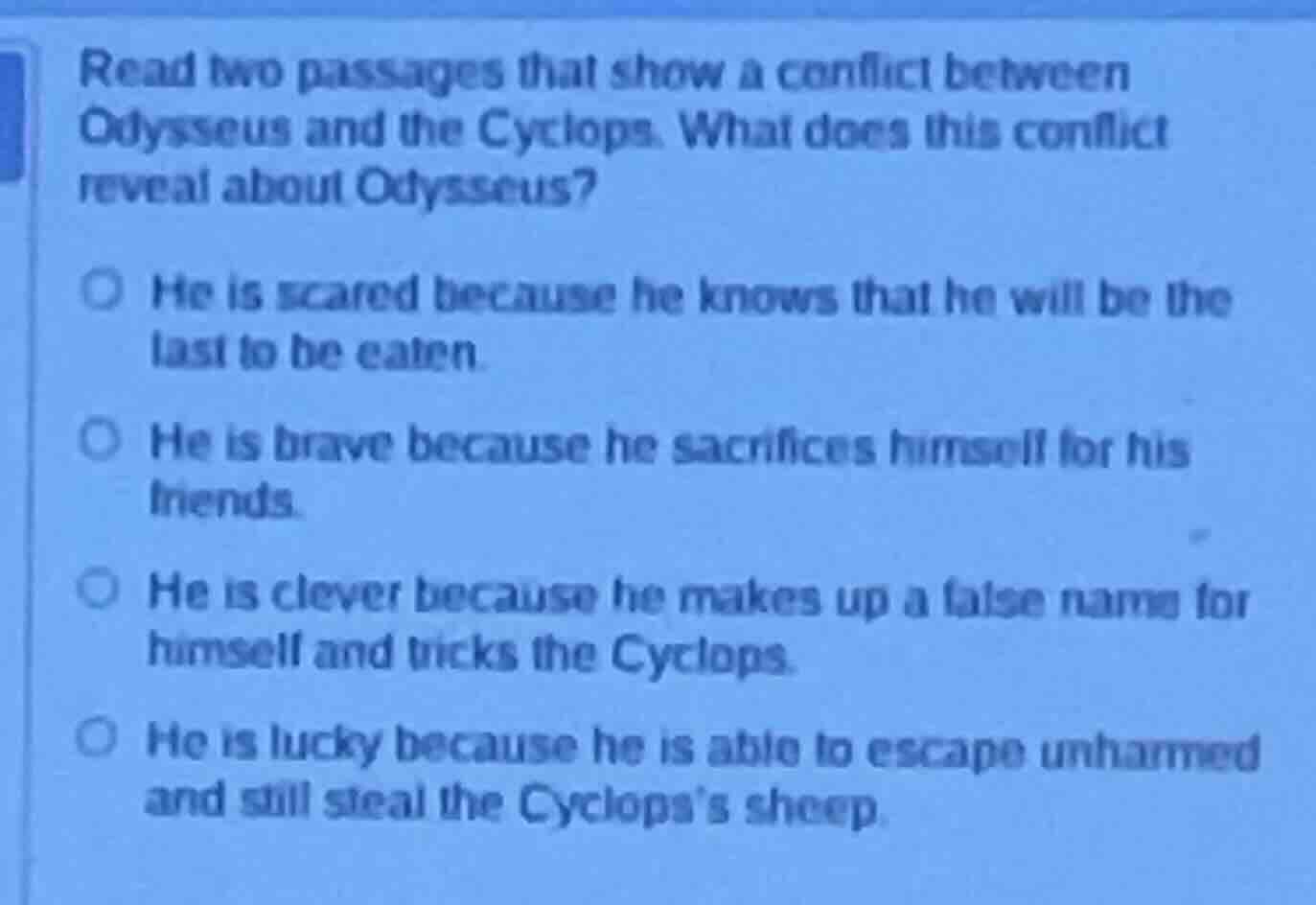 read two passages that show a conflict between odysseus and the cyclops…