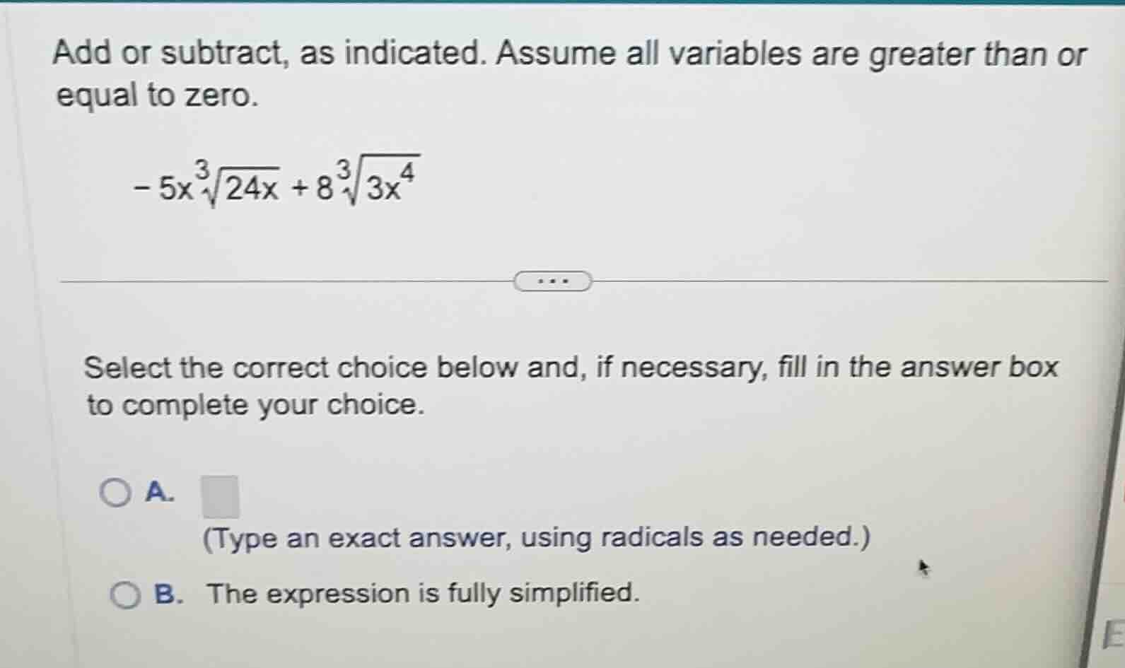 add or subtract, as indicated. assume all variables are greater than or…
