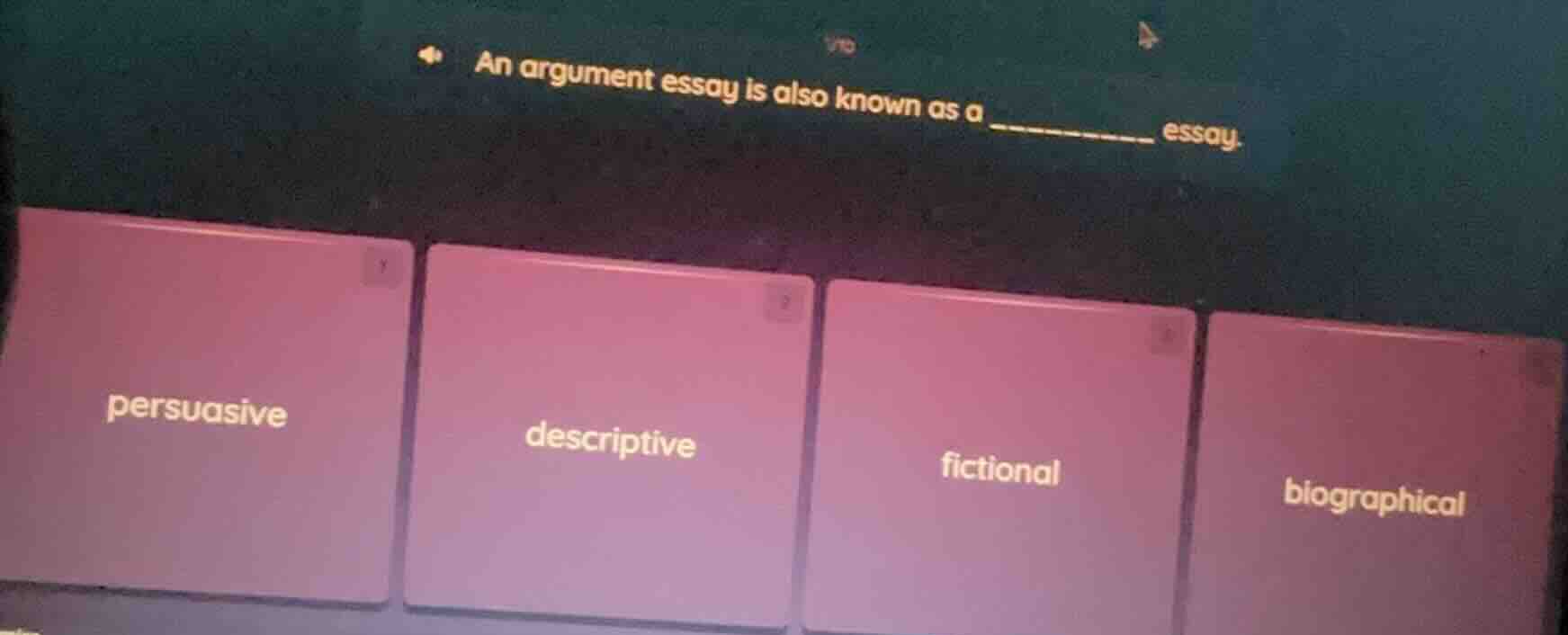 an argument essay is also known as a _______ essay. options: persuasive…