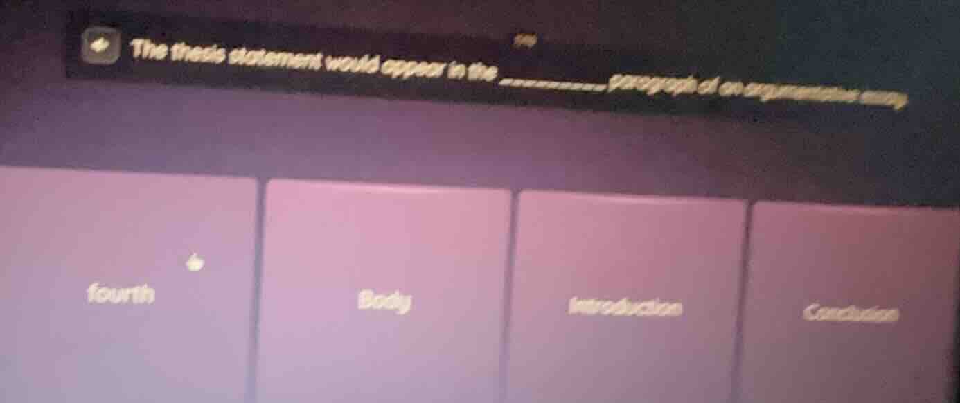 the thesis statement would appear in the ______ paragraph of an argumen…