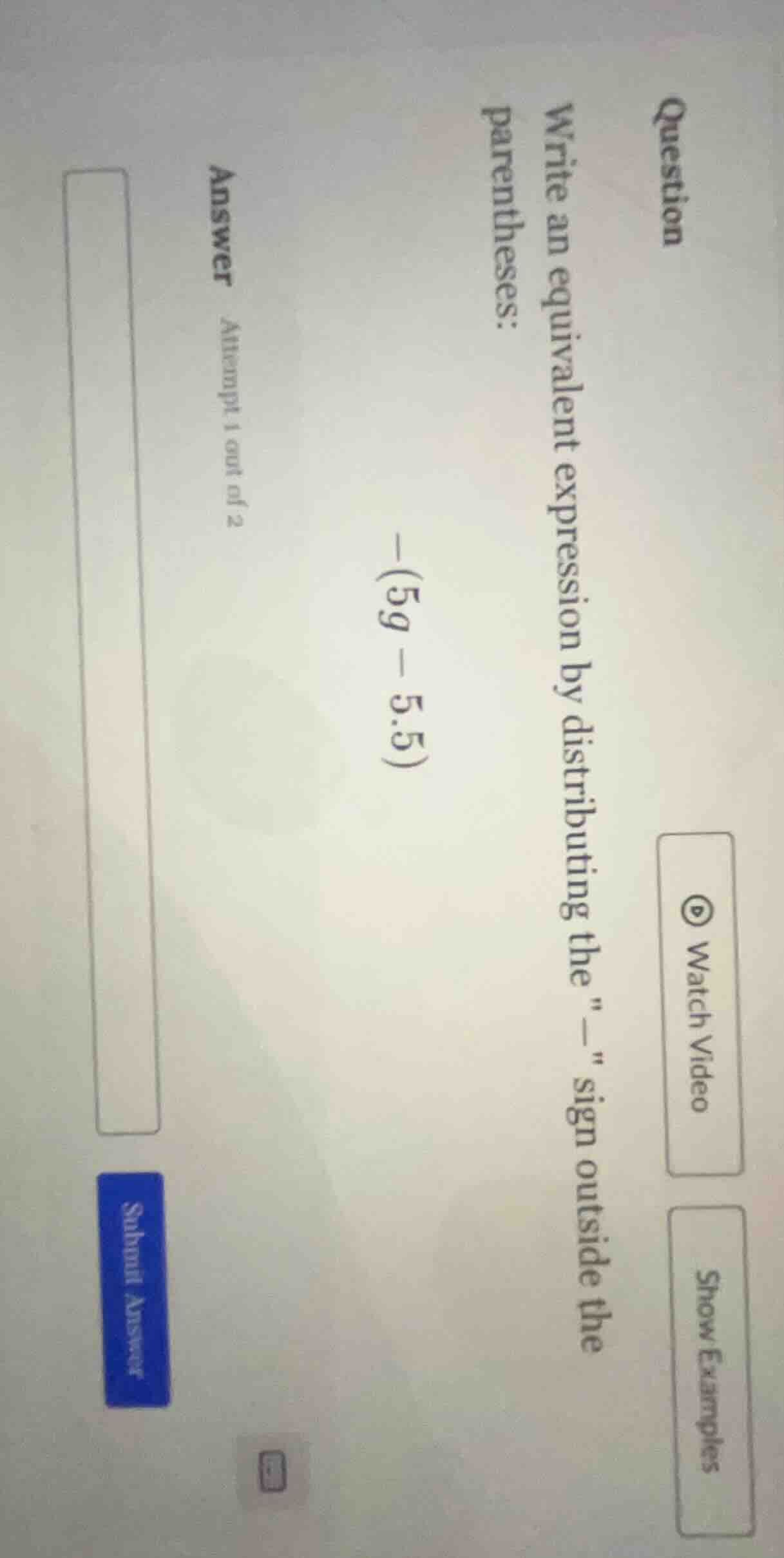 question write an equivalent expression by distributing the \$-$\ sign …