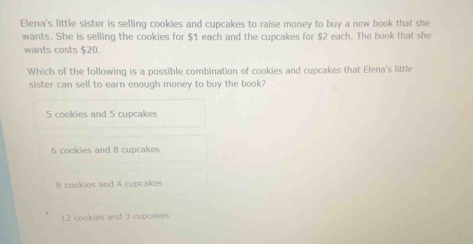 elenas little sister is selling cookies and cupcakes to raise money to …