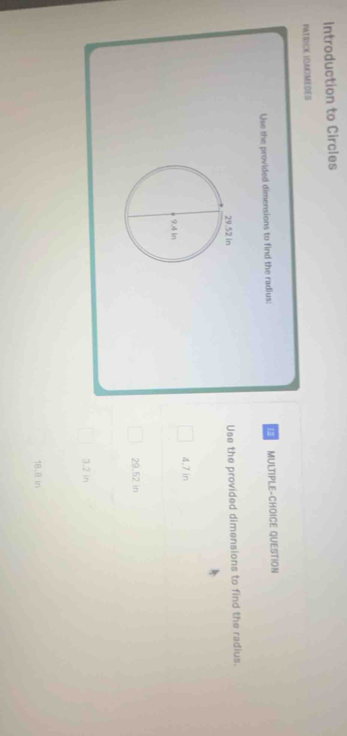 introduction to circles patrick ignatius use the provided dimensions to…