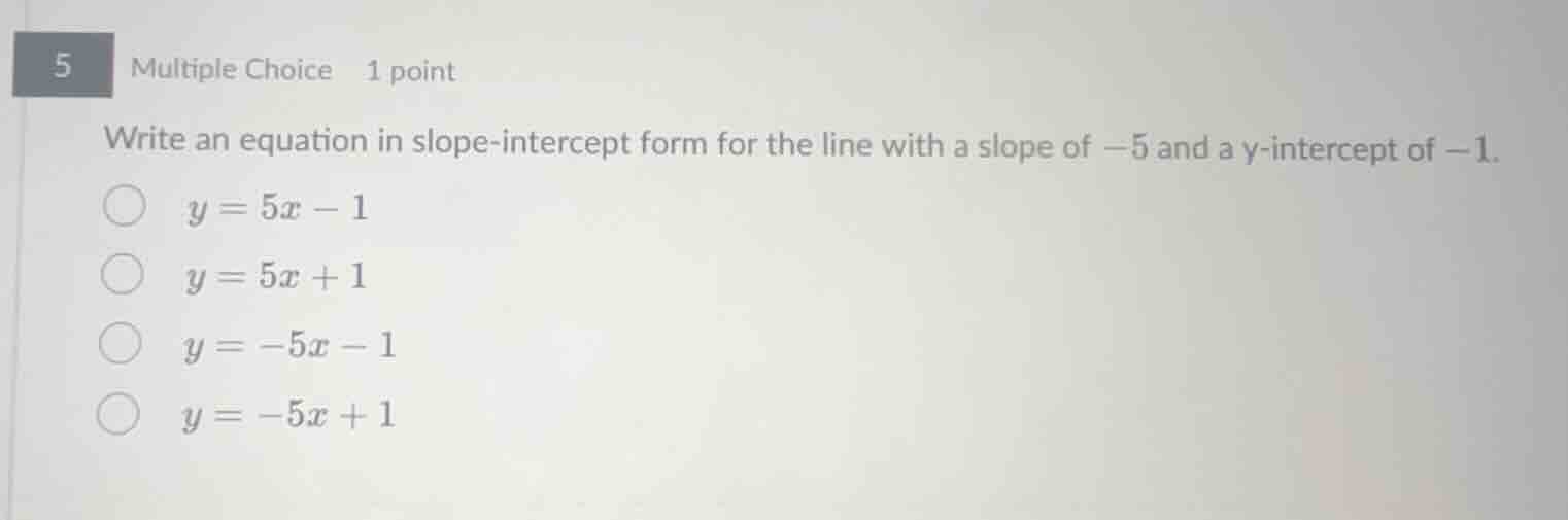 5 multiple choice 1 point write an equation in slope - intercept form f…