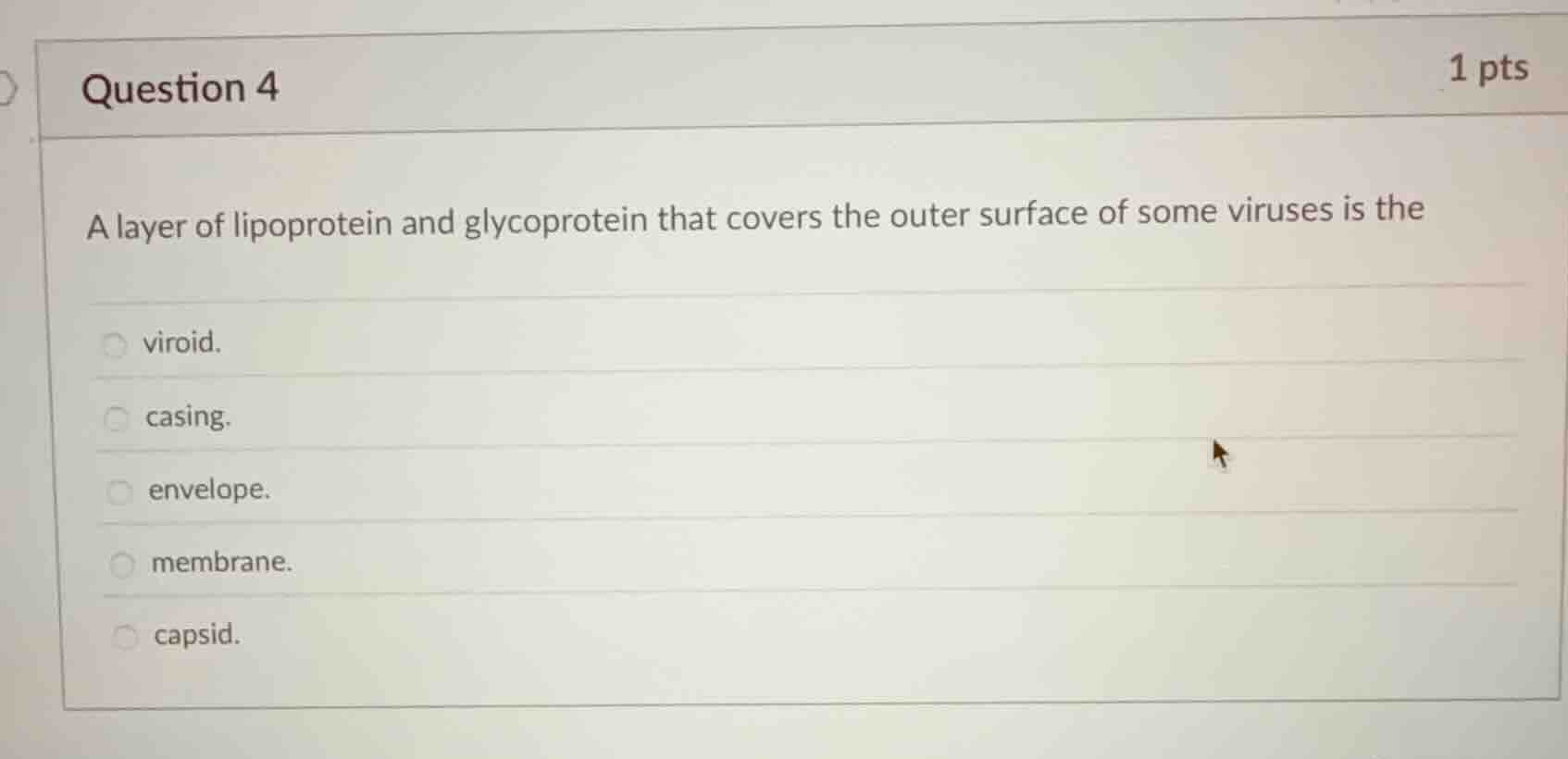 question 4 1 pts a layer of lipoprotein and glycoprotein that covers th…