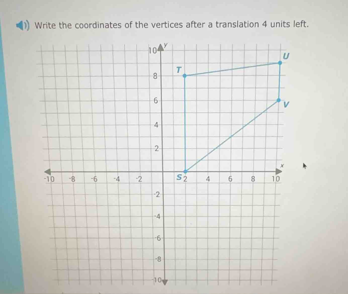 write the coordinates of the vertices after a translation 4 units left.