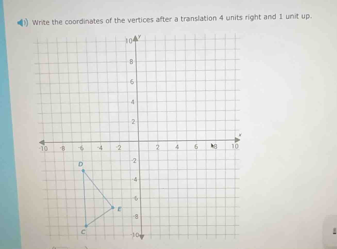 write the coordinates of the vertices after a translation 4 units right…