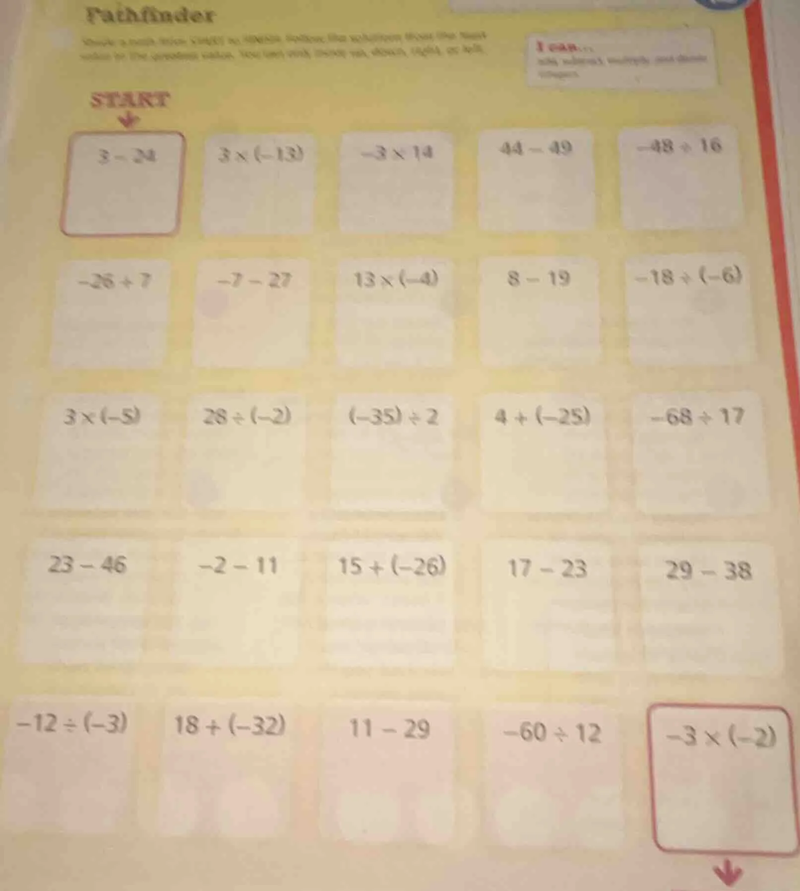 pathfinder choose a path from start to finish below. use subtraction, m…