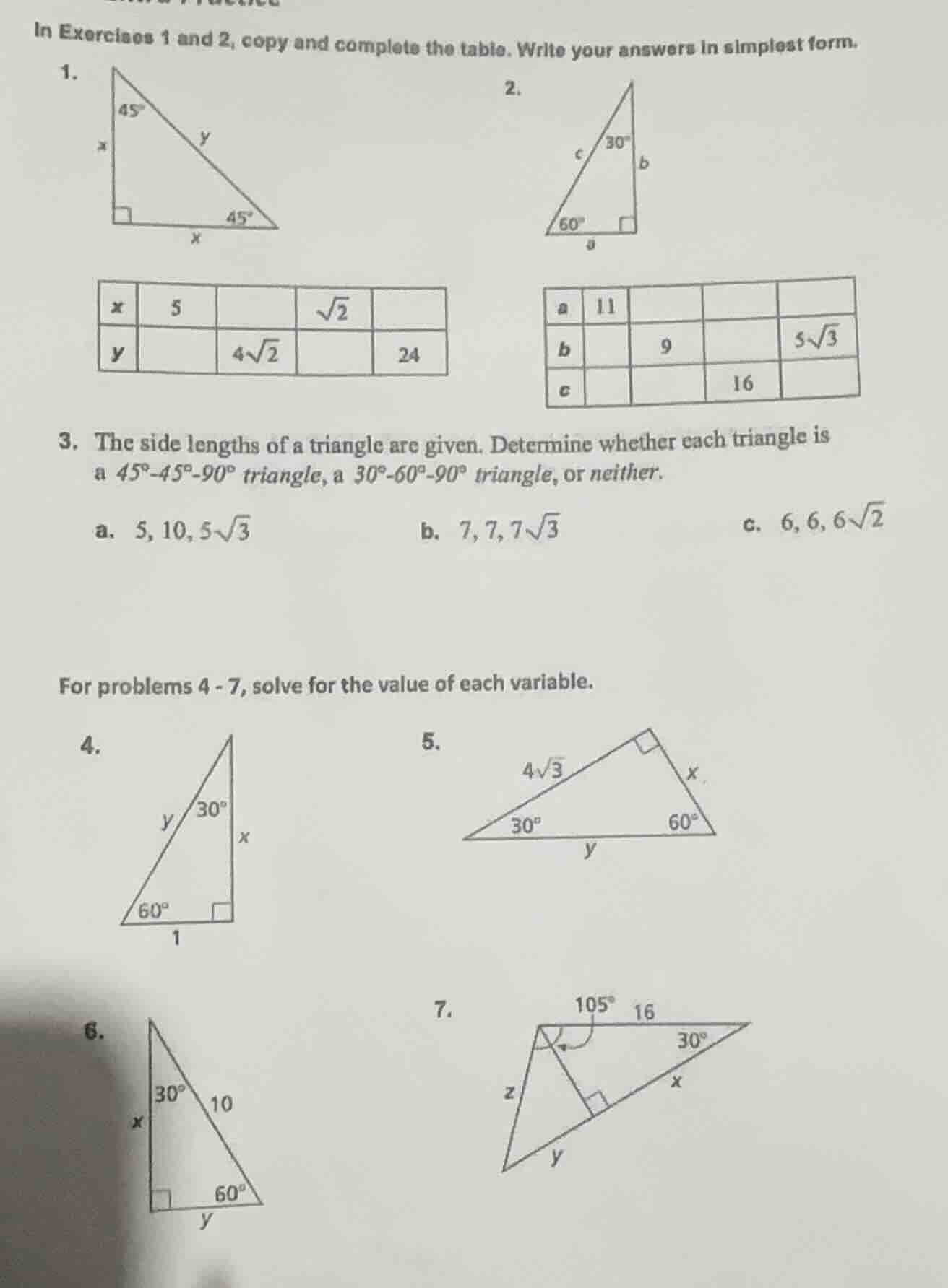 in exercises 1 and 2, copy and complete the table. write your answers i…