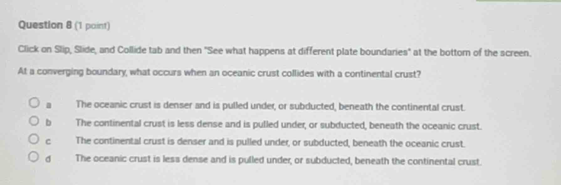 question 8 (1 point) click on slip, slide, and collide tab and then \se…