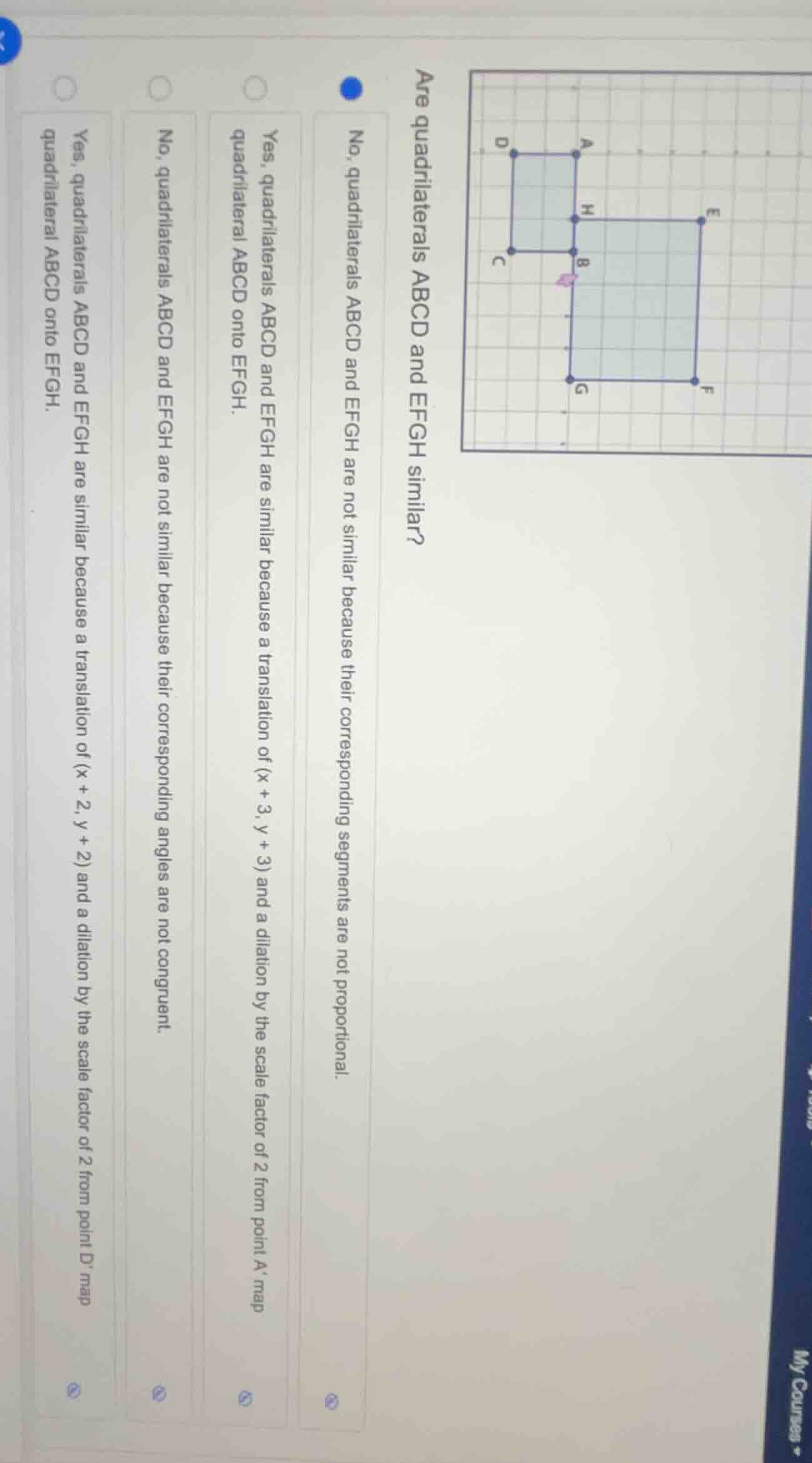 are quadrilaterals abcd and efgh similar? no, quadrilaterals abcd and e…