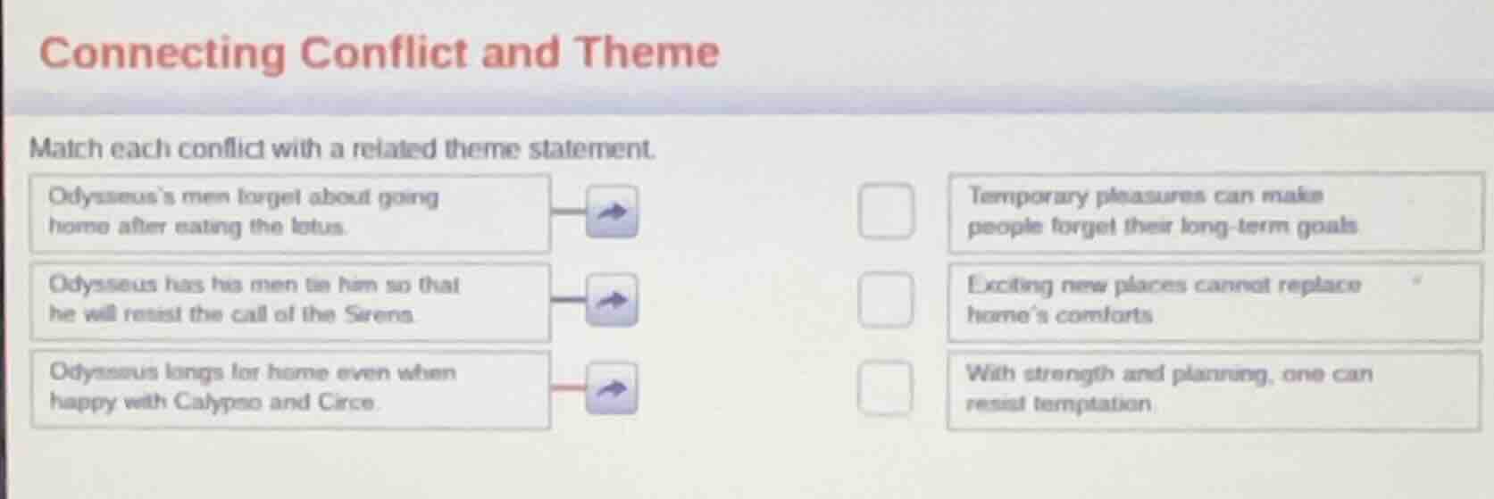 connecting conflict and theme match each conflict with a related theme …