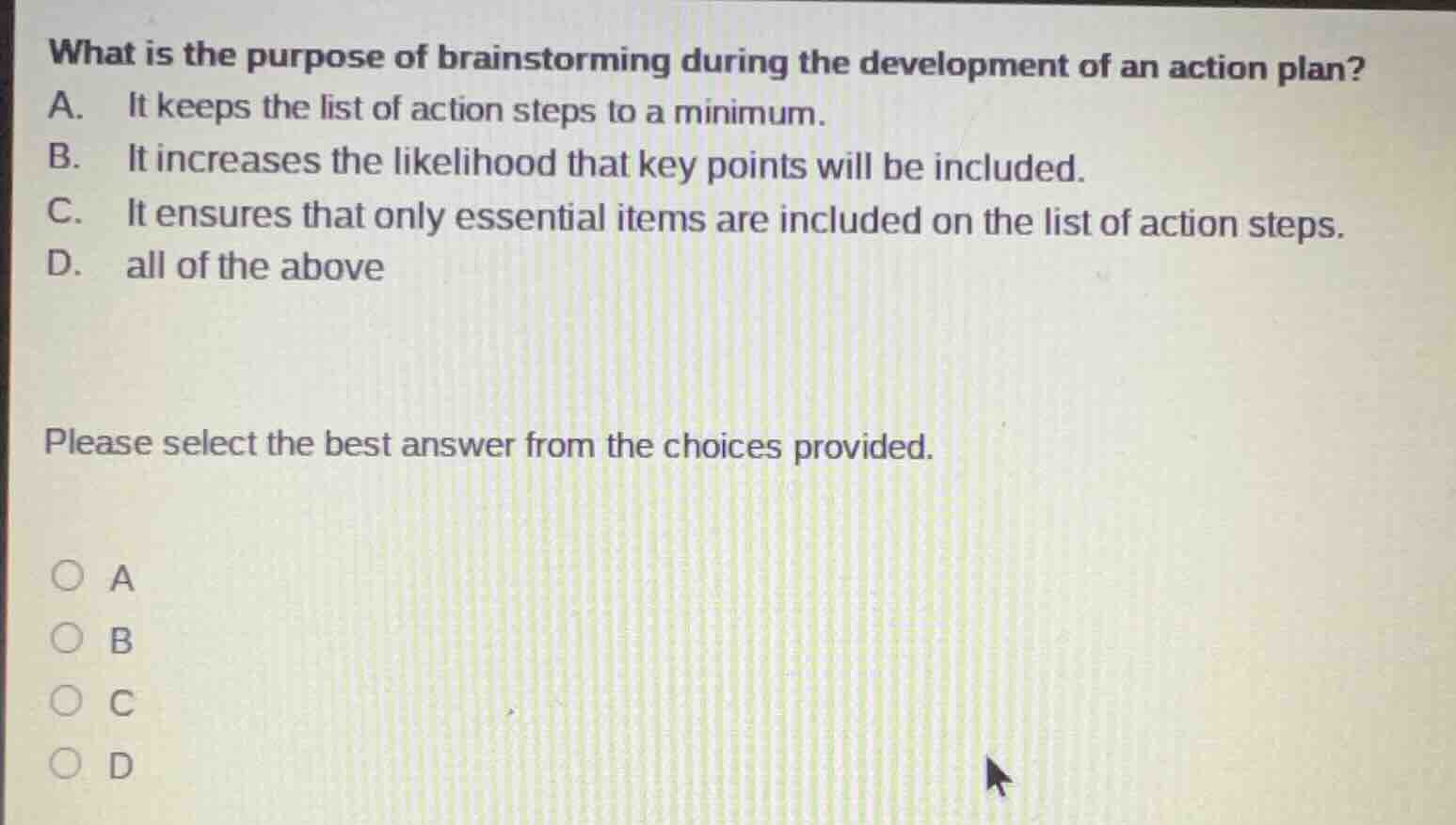 what is the purpose of brainstorming during the development of an actio…