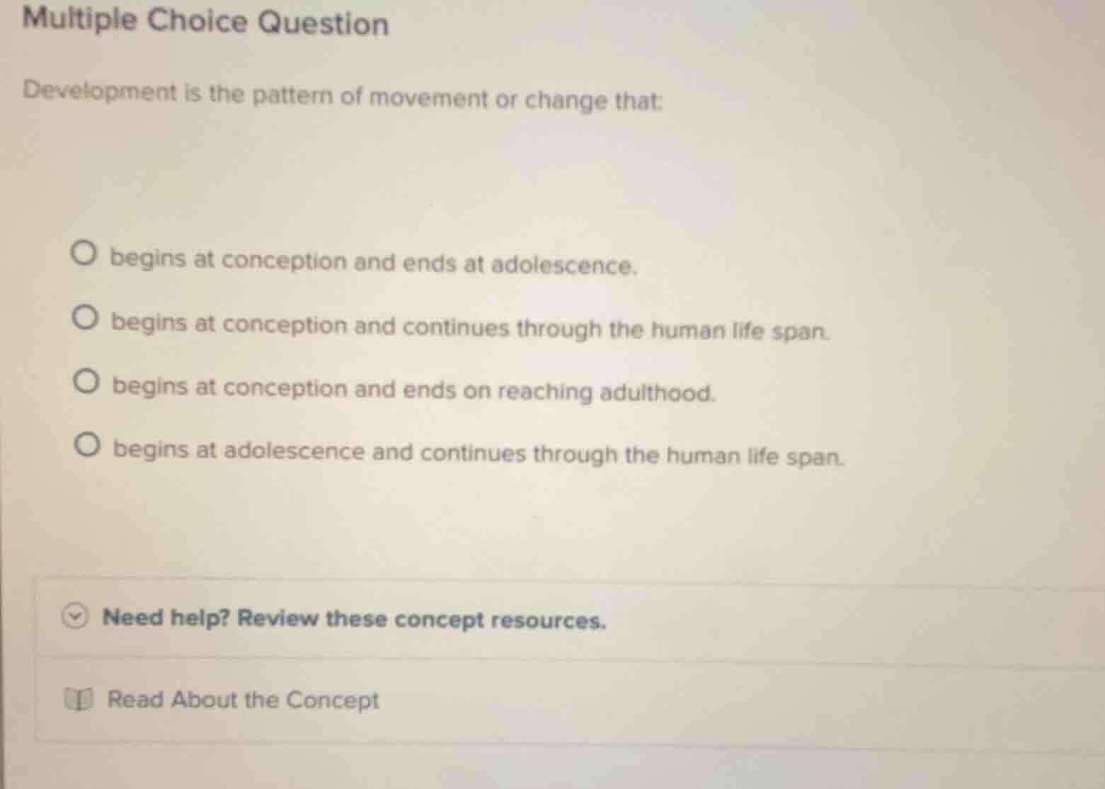 multiple choice question development is the pattern of movement or chan…